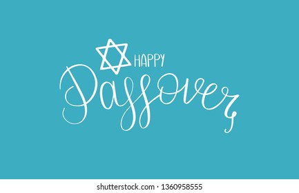 Happy Passover handwritten lettering. Also Pesach. Jewish holiday. Poster, postcard, greeting card, invitation, banner or background. Vector illustration