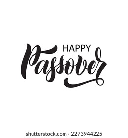 Happy Passover handwritten text isolated on white background. Modern brush ink calligraphy. Hand lettering typography, vector illustration for Jewish holiday as greeting card, poster, banner