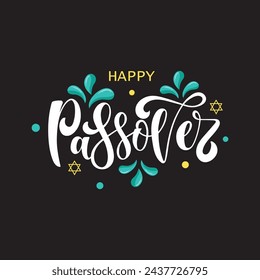 Happy Passover handwritten text.  Modern brush calligraphy. Hand lettering typography, vector illustration for Jewish holiday as greeting card, poster, banner, logotype. Pesah celebration concept 