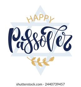 Happy Passover handwritten text.  Modern brush calligraphy. Hand lettering typography, vector illustration for Jewish holiday as greeting card, poster, banner, logotype. Pesah celebration concept 