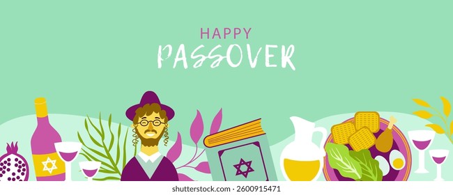 Happy Passover horizontal background for invitation, flyer, greeting card,poster.