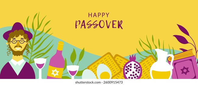  Happy Passover horizontal background for invitation, flyer, greeting card,poster.