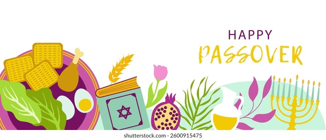  Happy Passover horizontal background for invitation, flyer, greeting card,poster.