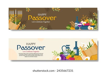 happy passover horizontal banner collection, for background and poster template. vector illustration