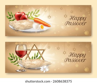 Happy Passover Horizontal banners Set with Food