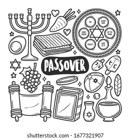 Happy Passover Icons Hand Drawn Doodle Coloring Vector