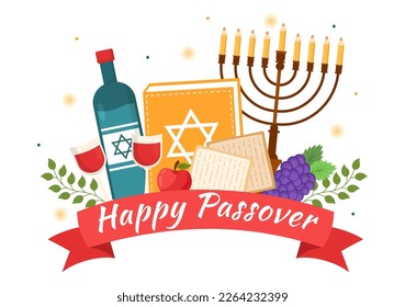 Happy Passover Illustration with Wine, Matzah and Pesach Jewish Holiday for Web Banner or Landing Page in Flat Cartoon Hand Drawn Templates