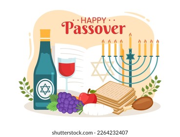 Happy Passover Illustration with Wine, Matzah and Pesach Jewish Holiday for Web Banner or Landing Page in Flat Cartoon Hand Drawn Templates