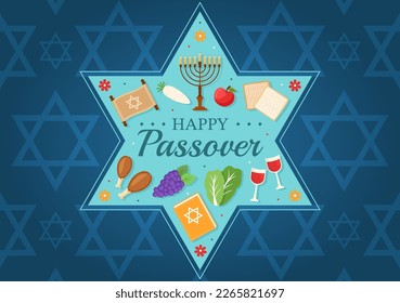 Happy Passover Illustration with Wine, Matzah and Pesach Jewish Holiday for Web Banner or Landing Page in Flat Cartoon Hand Drawn Templates