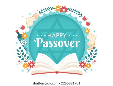 Happy Passover Illustration with Wine, Matzah and Pesach Jewish Holiday for Web Banner or Landing Page in Flat Cartoon Hand Drawn Templates