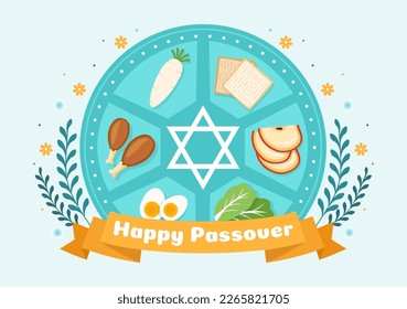 Happy Passover Illustration with Wine, Matzah and Pesach Jewish Holiday for Web Banner or Landing Page in Flat Cartoon Hand Drawn Templates