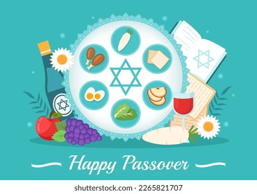 Happy Passover Illustration with Wine, Matzah and Pesach Jewish Holiday for Web Banner or Landing Page in Flat Cartoon Hand Drawn Templates