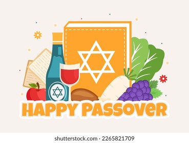 Happy Passover Illustration with Wine, Matzah and Pesach Jewish Holiday for Web Banner or Landing Page in Flat Cartoon Hand Drawn Templates