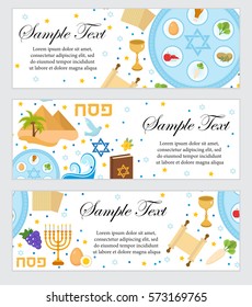 Happy Passover. Jewish holiday banner template for your design. Horizontal Border set. Vector illustration