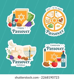 Happy Passover Jewish Holiday Label Flat Cartoon Hand Drawn Templates Background Illustration