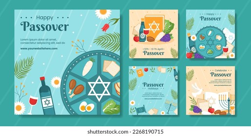 Happy Passover Jewish Holiday Social Media Post Flat Cartoon Hand Drawn Templates Illustration