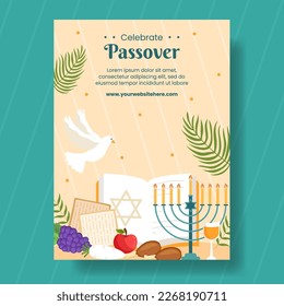 Happy Passover Jewish Holiday Vertical Poster Cartoon Hand Drawn Templates Background Illustration