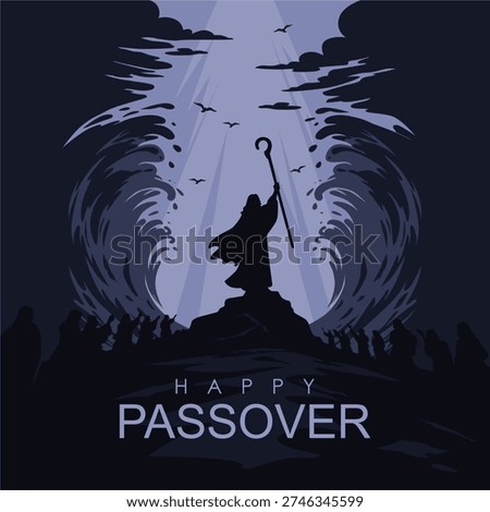 happy passover with moses parting the red sea illustration