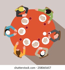 Happy Passover people having traditional matzoh and wine EPS 10 vector royalty free stock illustration for greeting card, ad, promotion, poster, flier, blog, article, social media, marketing