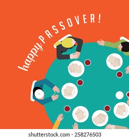 Happy Passover people having traditional matzoh and wine EPS 10 vector royalty free stock illustration for greeting card, ad, promotion, poster, flier, blog, article, social media, marketing