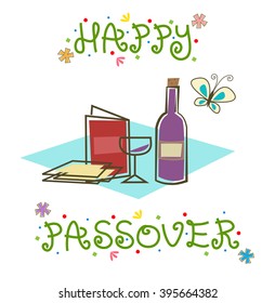 Happy Passover Sign - Stylized Passover sign with Passover Seder items. Eps10