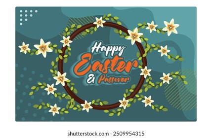 Happy Passover. Spring floral background. Passover Day concept. Flat vector illustration.