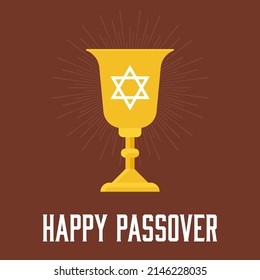 Happy passover text with Grail or kiddush cup, vector illustration