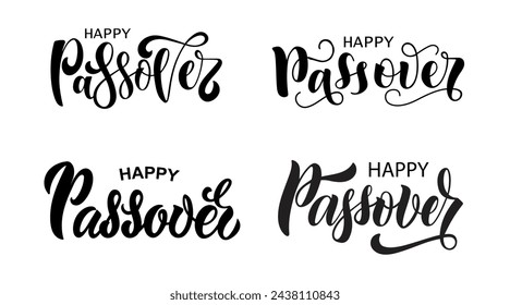 Happy Passover text. Holiday quotes collection. Set of handwritten phrases. Modern brush calligraphy. Hand lettering typography, vector illustration for Jewish holiday. Pesah celebration concept 