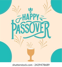 happy Passover text post banner. hand drawing lettering square template background Vector illustration