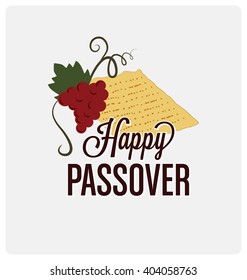 Happy Passover Typographic Vector Design with Traditional Matzoh and Wine Icon