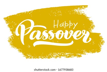 Happy Passover vector hand lettering. Jewish holiday Easter. Calligraphy template for typography poster, greeting card, banner, invitation, postcard, flyer, sticker. Illustration isolated on white