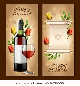 Happy Passover Vertical banners Set with flowers