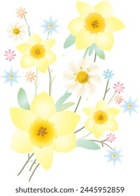 Happy Passover yellow flowers bloom, isolated on white background, floral greeting card Jewish Holiday decoration for traditional Passover Seder banner, Pesach plate, Haggadah, vector illustration