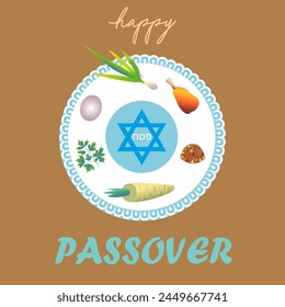 Happy Passover.A dish of traditional treats. Seder plate of food. Jewish holiday of Passover. Pesah traditional meal plate.