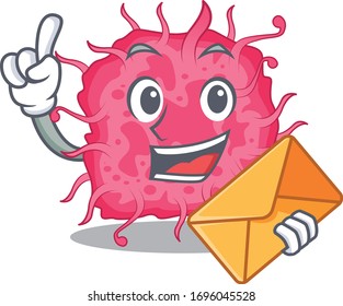 Happy pathogenic bacteria mascot design concept with brown envelope