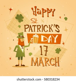 Happy Patrick Day Festival Beer Holiday Poster Fest Flat Vector Illustration