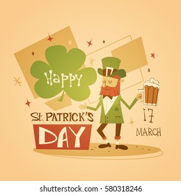 Happy Patrick Day Festival Beer Holiday Poster Fest Flat Vector Illustration