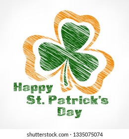 Happy Patrick day, green shamrock with text on white. Vector illustration.