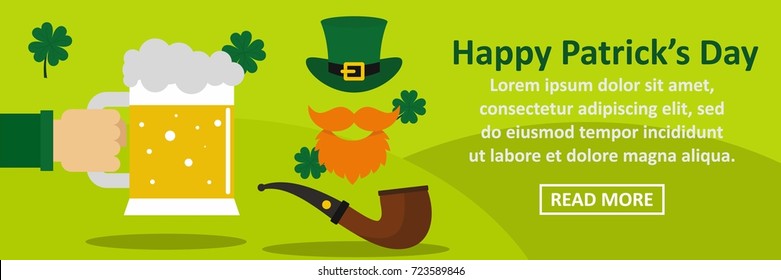 Happy Patricks Day banner horizontal concept. Flat illustration of happy Patricks Day banner horizontal vector concept for web design
