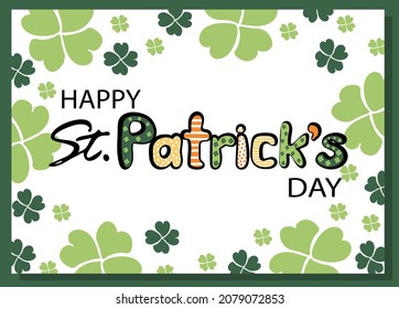 Happy Patrick's Day banner. Trendy design with typography and clover. Minimalist style. Horizontal poster, banner, greeting card