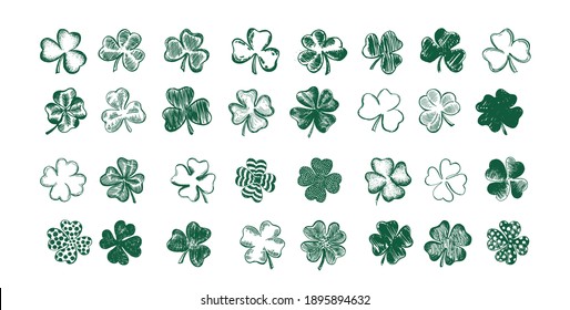  Happy Patrick's day. Clover set. Hand drawn illustration.