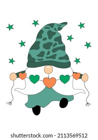 Happy Patrick's Day with cute gnomes. Designed in green tones It can be modified for a variety of uses, such as decorating Patrick's Day, cards, t-shirt designs, stickers, pillow patterns, postcard