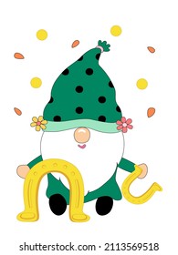 Happy Patrick's Day with cute gnomes. Designed in green tones It can be modified for a variety of uses, such as decorating Patrick's Day, cards, t-shirt designs, stickers, pillow patterns, postcard