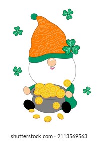 Happy Patrick's Day with cute gnomes. Designed in green tones It can be modified for a variety of uses, such as decorating Patrick's Day, cards, t-shirt designs, stickers, pillow patterns, postcard