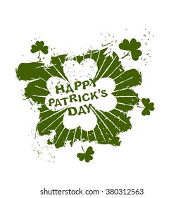 Happy Patricks day emblem grunge style. Four leaf clover. Trace of  brush. Logo fo  national holiday of Ireland 