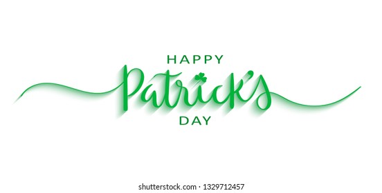 HAPPY PATRICK'S DAY green 3D relief brush calligraphy banner with shamrock