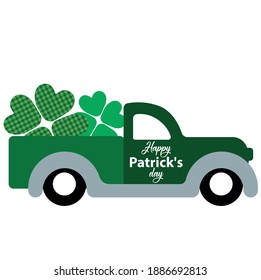 Happy Patrick's day. Green truck with clover. Vector illustration.