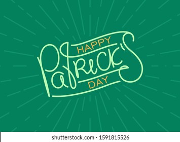 Happy Patrick's day - handwritten lettering. Creative line art calligraphy template. Vector design elements.