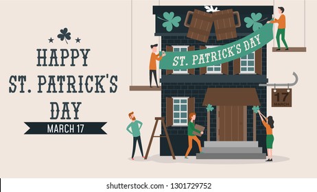 Happy Patrick's day illustration for banner, invitations,advertising etc. Happy Patrick's day flat vector poster.