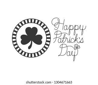 happy patrick`s day label with clover icons